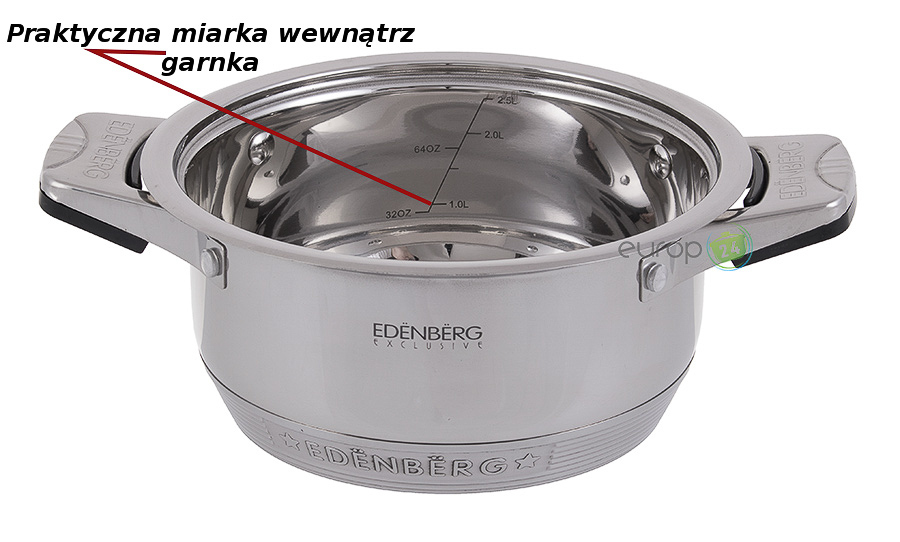 Garnki stalowe Edenberg Exclusive EB 6001 - miarka w garnku