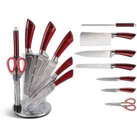 Komplet noży stalowych Edenberg EB 804 kuchenne zestaw w stojaku czerwone