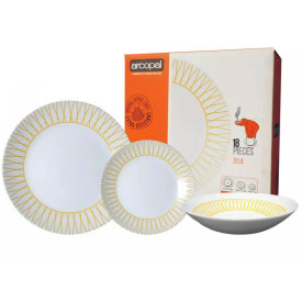 Serwis obiadowy Arcopal Zelie Auberi 18 elementów białe talerze z pomarańczowym wzorem dla 6 osób