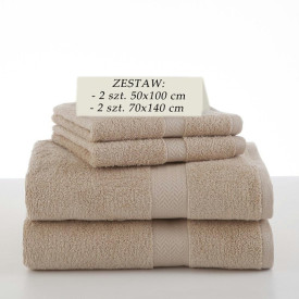 Komplet 4 ręczników kąpielowych Piruu 2x 70x140 i 2 x 50x100 bawełniane frotte beżowe