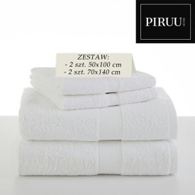 Komplet 4 ręczników kąpielowych Piruu 2x 70x140 i 2 x 50x100 bawełniane frotte białe