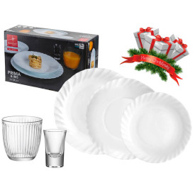 Zestaw obiadowy Bormioli Prima 30 elementów białe talerze szklanki kieliszki dla 6 osób