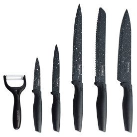 Noże kuchenne Royality Line MB5 z powłoką marmurową komplet 5 noży z obieraczką