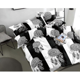 Pościel 160x200 bawełna satynowa 3D Cotton World gruba 3 części 1604 czarno-białe łapacze snów