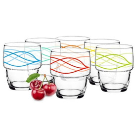 Szklanki niskie Glasmark kolorowe nitki 200 ml zestaw 6 szklanek