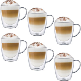 Szklanki termiczne z uchem 300 ml do kawy latte zestaw  6 szt MGHOME