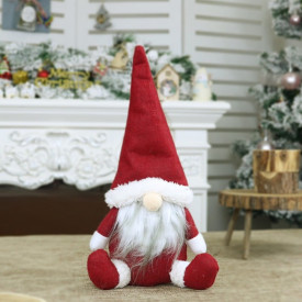 Mikołaj skrzat krasnal świąteczny na Boże Narodzenie 31 cm pluszowy siedzący czerwony