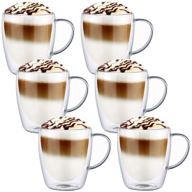 Szklanki termiczne z uchem Renza 350 ml do kawy latte komplet 6 szt MGHOME