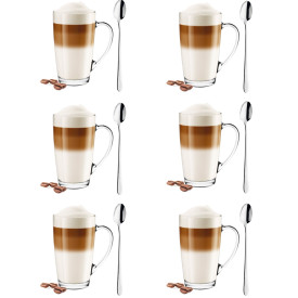 Szklanki z uchem 400ml Glasmark Alex do herbaty kawy latte komplet 6szt + łyżeczki