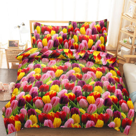 Pościel 140x200 bawełna satynowa 3D Cotton World gruba 2 części 2472 tulipany