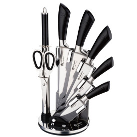 Noże kuchenne Edenberg EB 917 stalowe czarne rączki + stojak zestaw noży