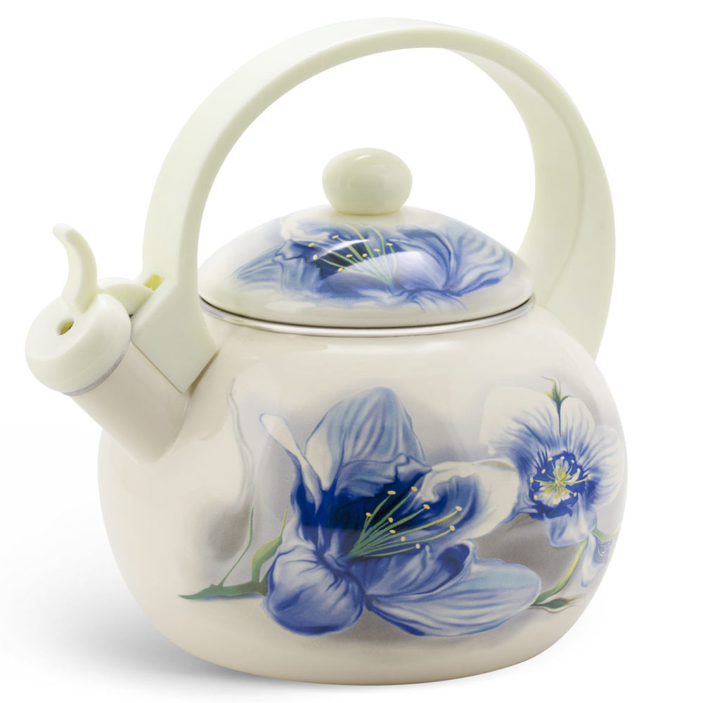 czajnik emaliowany zilner kremowy niebieskie kwiaty