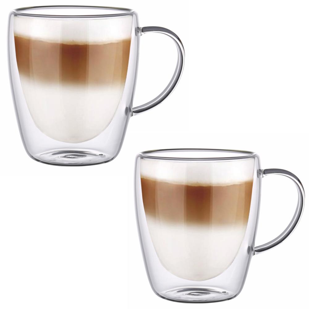 Szklanki termiczne z  białym uchem 300 ml do kawy latte zestaw 2 szt MGHOME