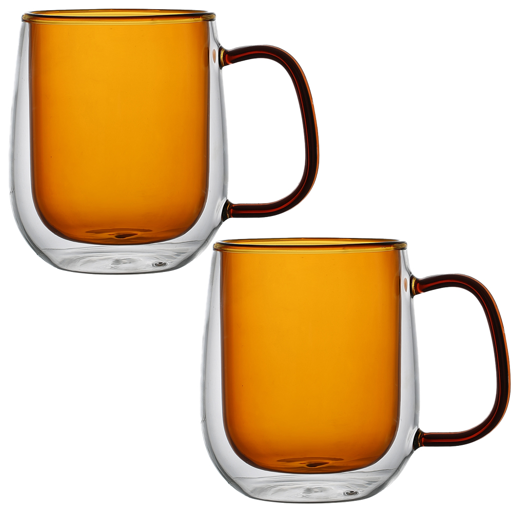 Szklanki termiczne z pomaranczowym wnętrzem 300 ml do kawy latte zestaw 2 szt MGHOME Deco