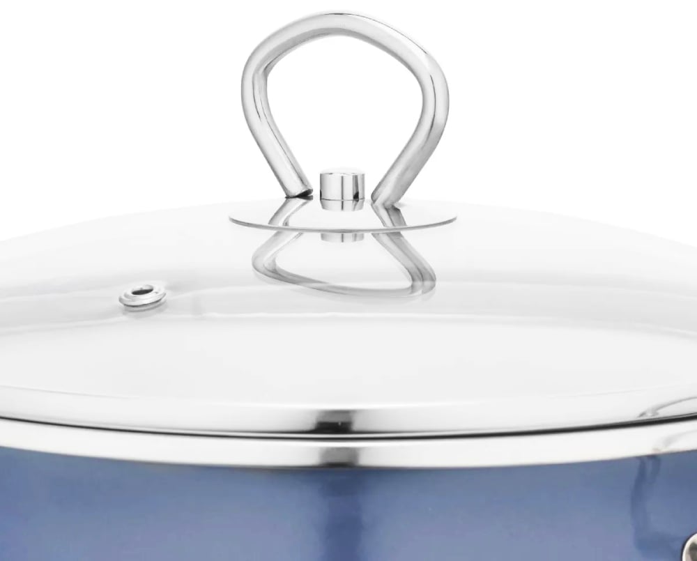 Ergonomia i bezpieczeństwo Szklane pokrywki zostały wyposażone w stylowe, stalowe uchwyty oraz odpowietrznik pary. Pozwala to na wygodne kontrolowanie procesu gotowania bez konieczności podnoszenia pokrywy i utraty temperatury
