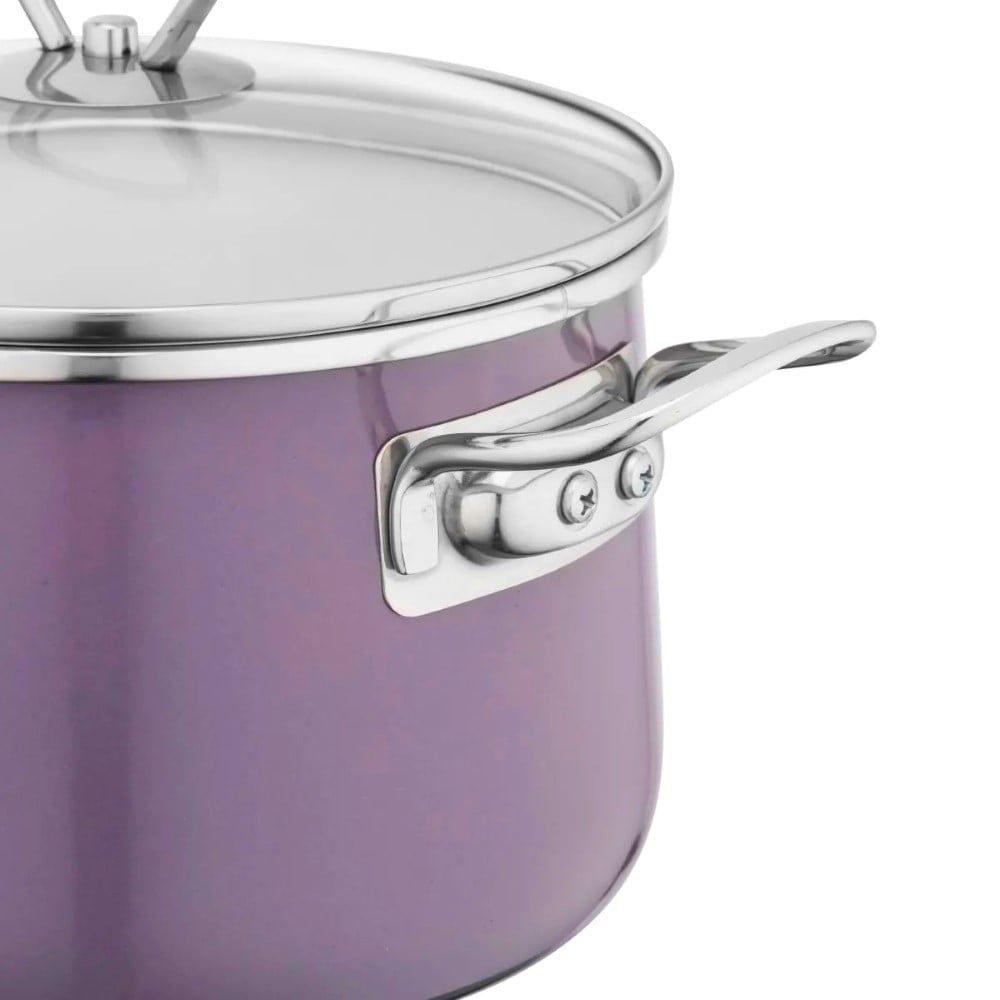 Solidne mocowanie na lata Solidne, stalowe uchwyty są trwale przymocowane do korpusu garnka, co zapewnia bezpieczeństwo podczas przenoszenia nawet pełnych naczyń. Wykończenie ze stali nierdzewnej dodaje całości nowoczesnego sznytu.