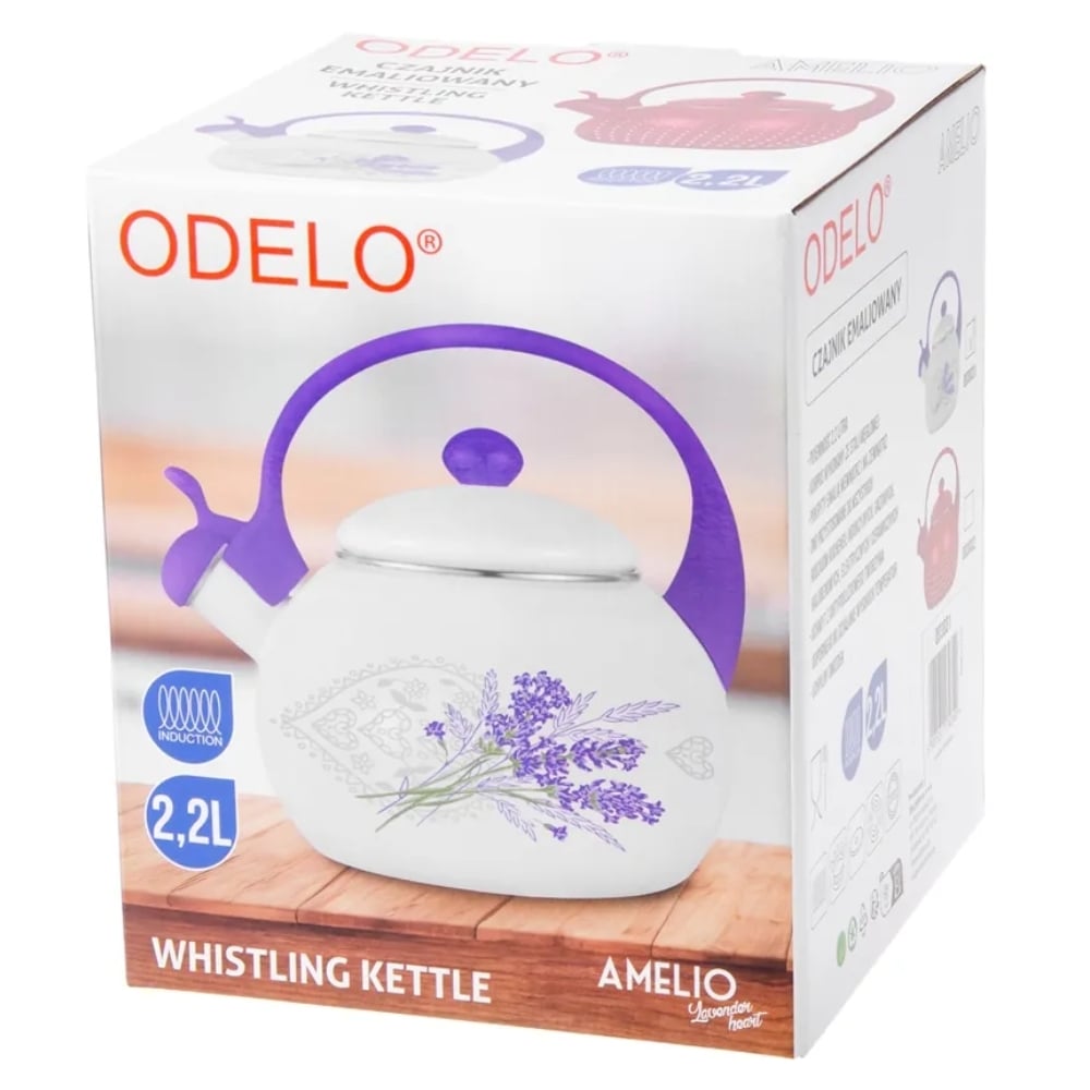 Czajnik tradycyjny z gwizdkiem emaliowany 2.2 L czarny w kwiatki Tragar