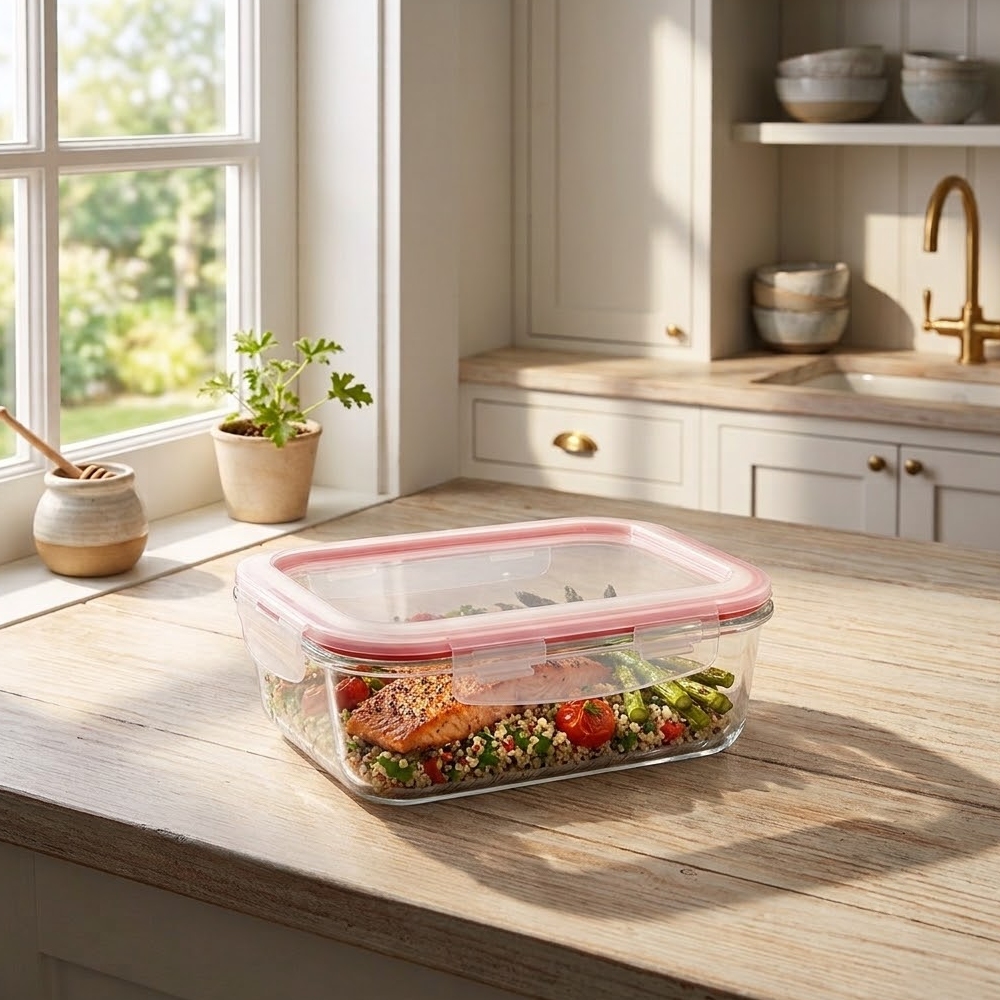 Szklany pojemnik 650 ml na żywność jedzenie Altom Design Fresh pudełko z pokrywką lunchbox prostokątny hermetyczny