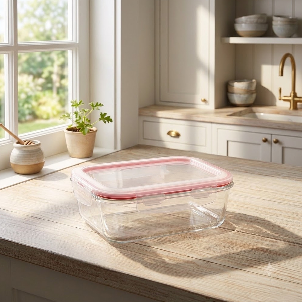 Szklany pojemnik 650 ml na żywność jedzenie Altom Design Fresh pudełko z pokrywką lunchbox prostokątny hermetyczny