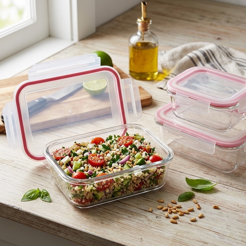 Szklany pojemnik 650 ml na żywność jedzenie Altom Design Fresh pudełko z pokrywką lunchbox prostokątny hermetyczny