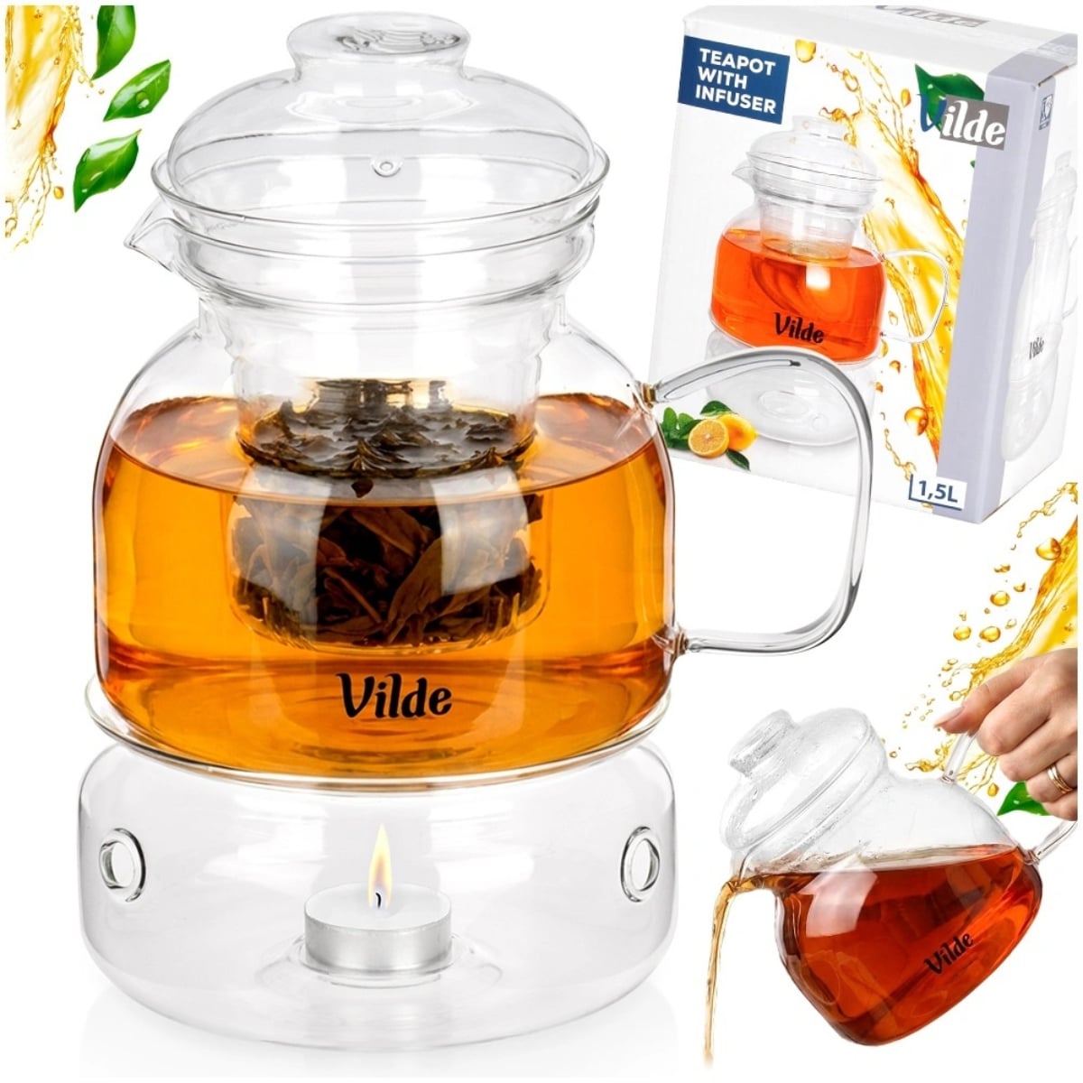 Dzbanek z zaparzaczem do herbaty i naparów ziołowych z pokrywką 1500 ml Vilde