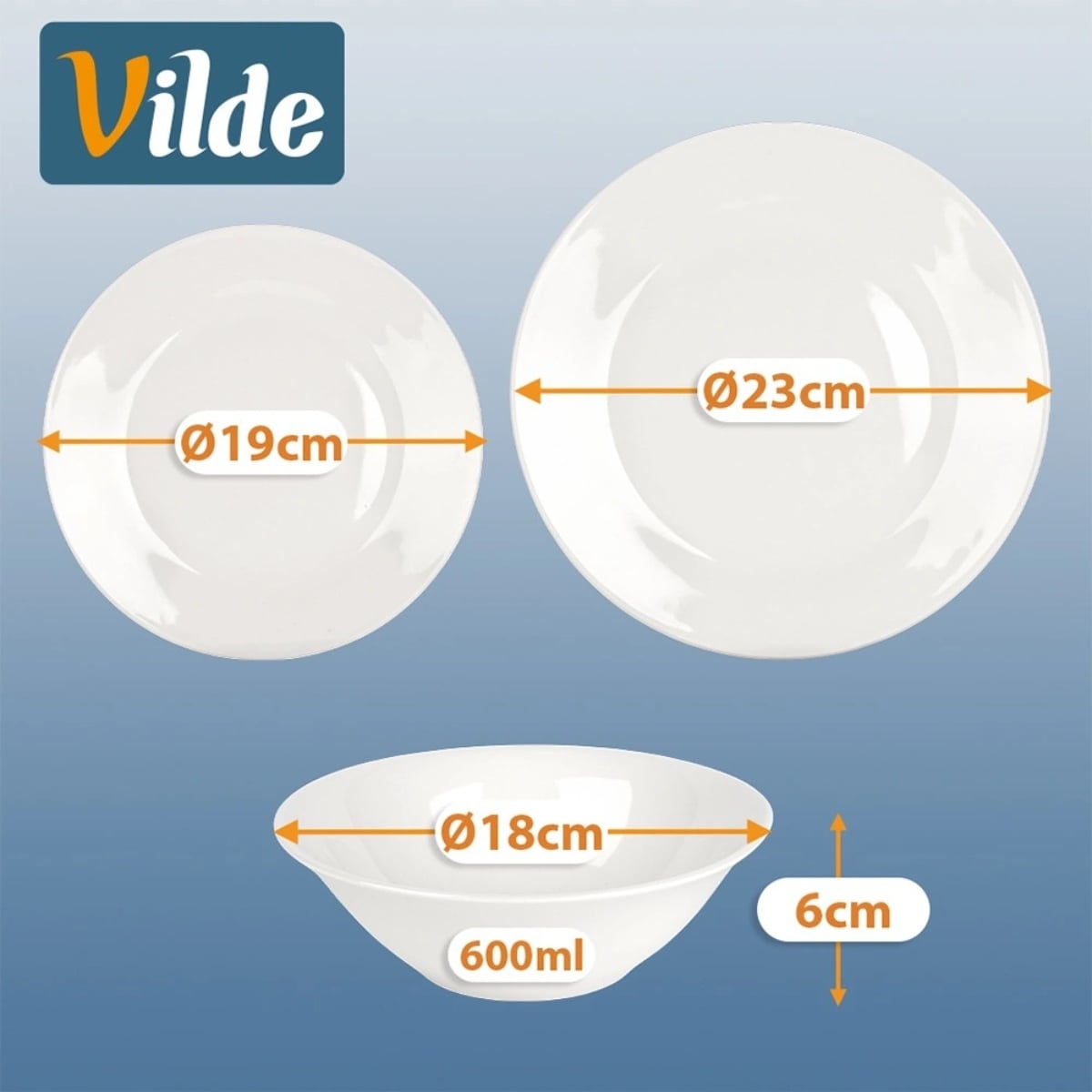 Serwis obiadowy 18 elementów zestaw talerzy z miskami dla 6 osób w kolorze klasycznej bieli