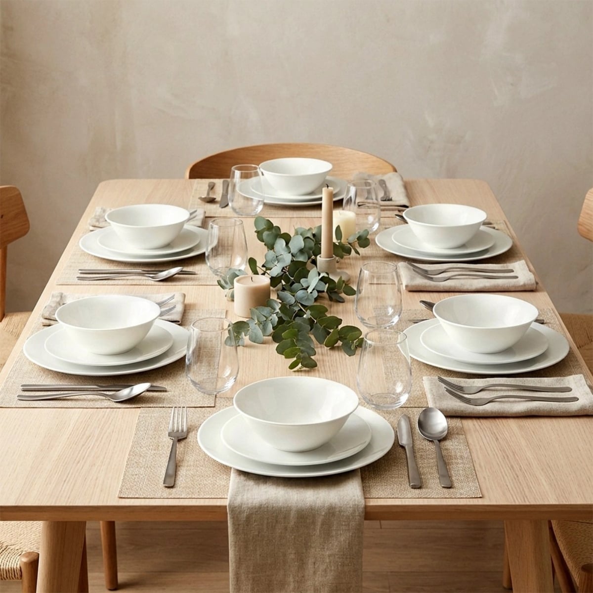 Serwis obiadowy 18 elementów zestaw talerzy z miskami dla 6 osób w kolorze klasycznej bieli