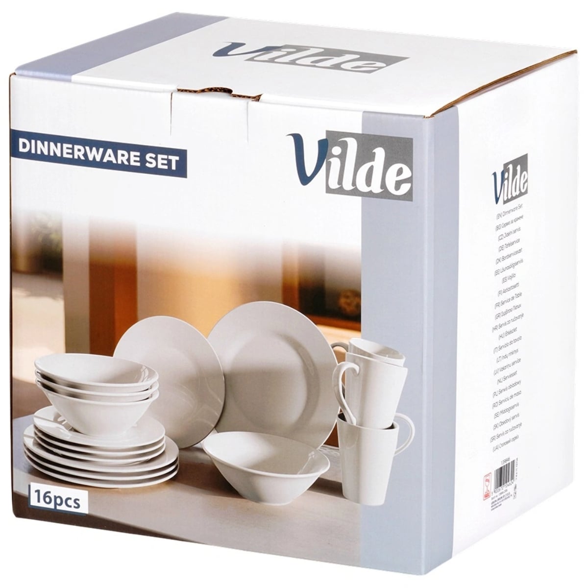 Serwis obiadowy 16 elementów zestaw talerzy z kubkami dla 4 osób w kolorze klasycznej bieli