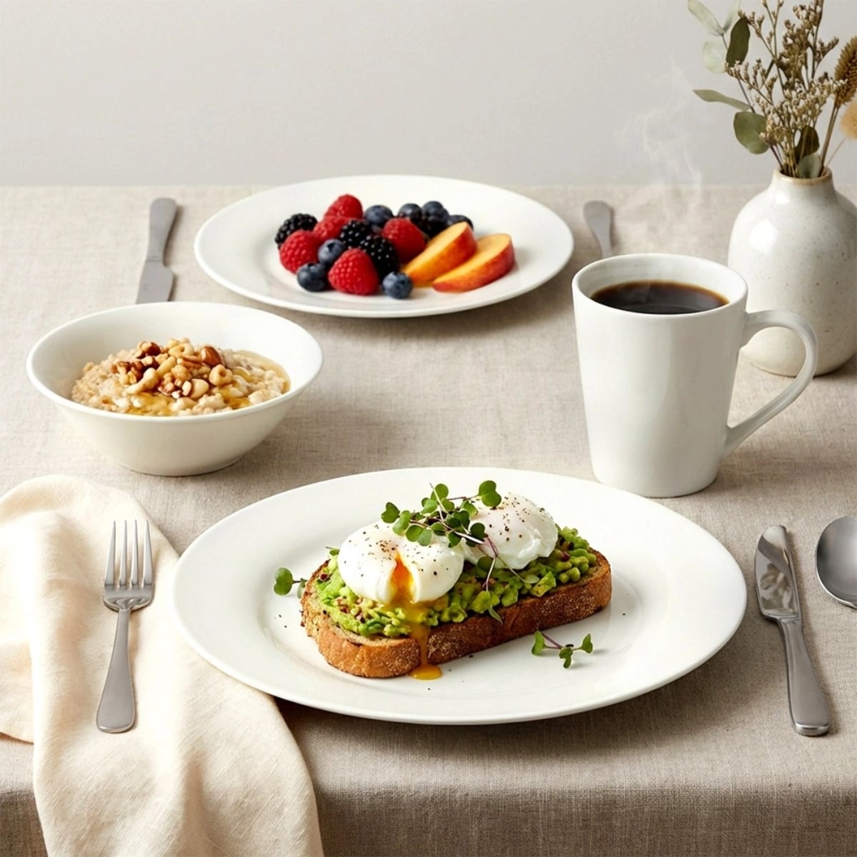 Serwis obiadowy 16 elementów zestaw talerzy z kubkami dla 4 osób w kolorze klasycznej bieli