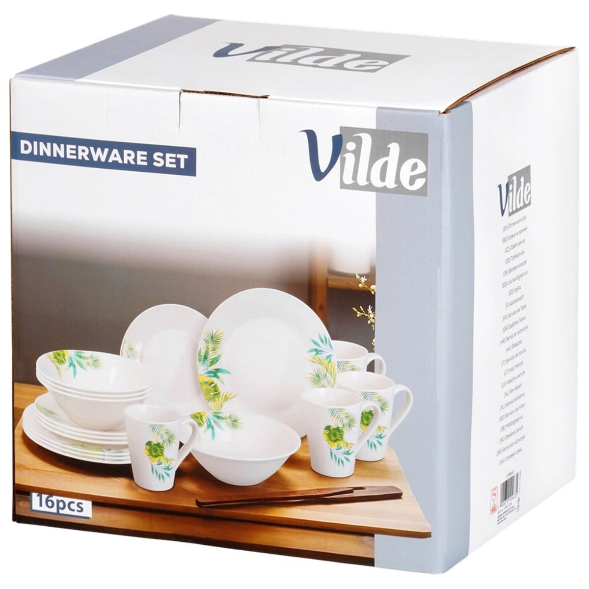Serwis obiadowy 16 elementów zestaw talerzy z kubkami dla 4 osób w kolorze białym w rośliny