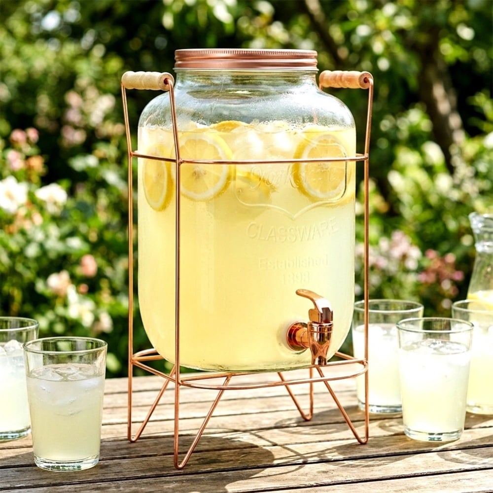 Słój szklany z kranikiem 8L z złotym stojakiem do lemoniady napojów wody Vilde