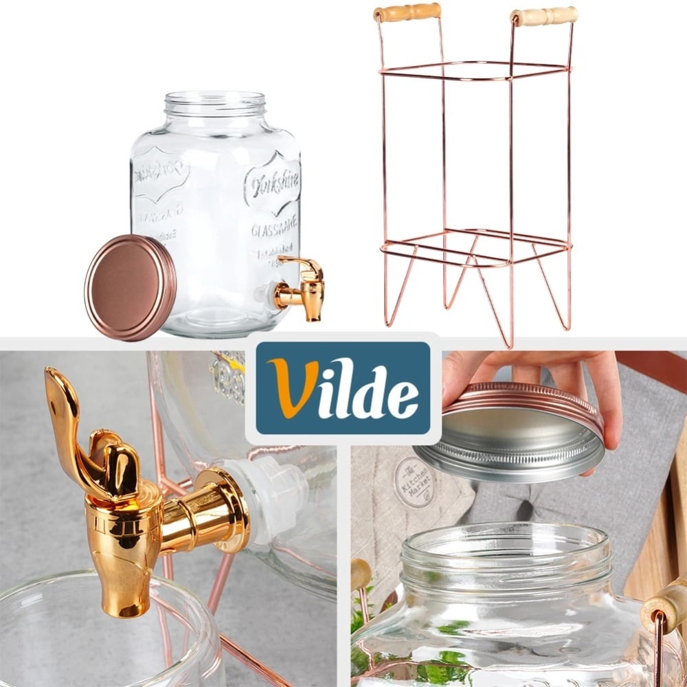 Słój szklany z kranikiem 8L z złotym stojakiem do lemoniady napojów wody Vilde