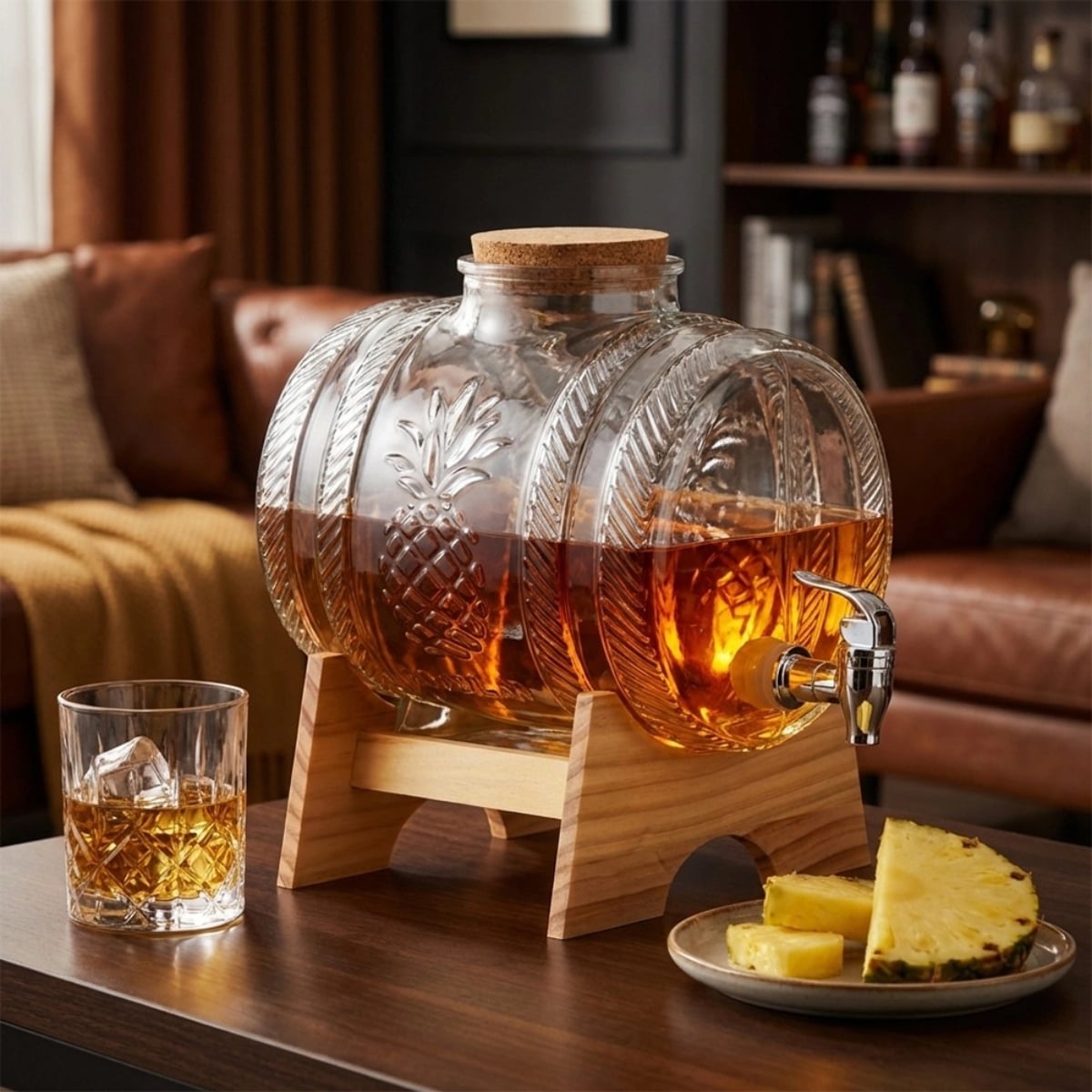 Beczka szklana słój z kranikiem 5 L ze stojakiem do whisky lemoniady napojów wody Vilde