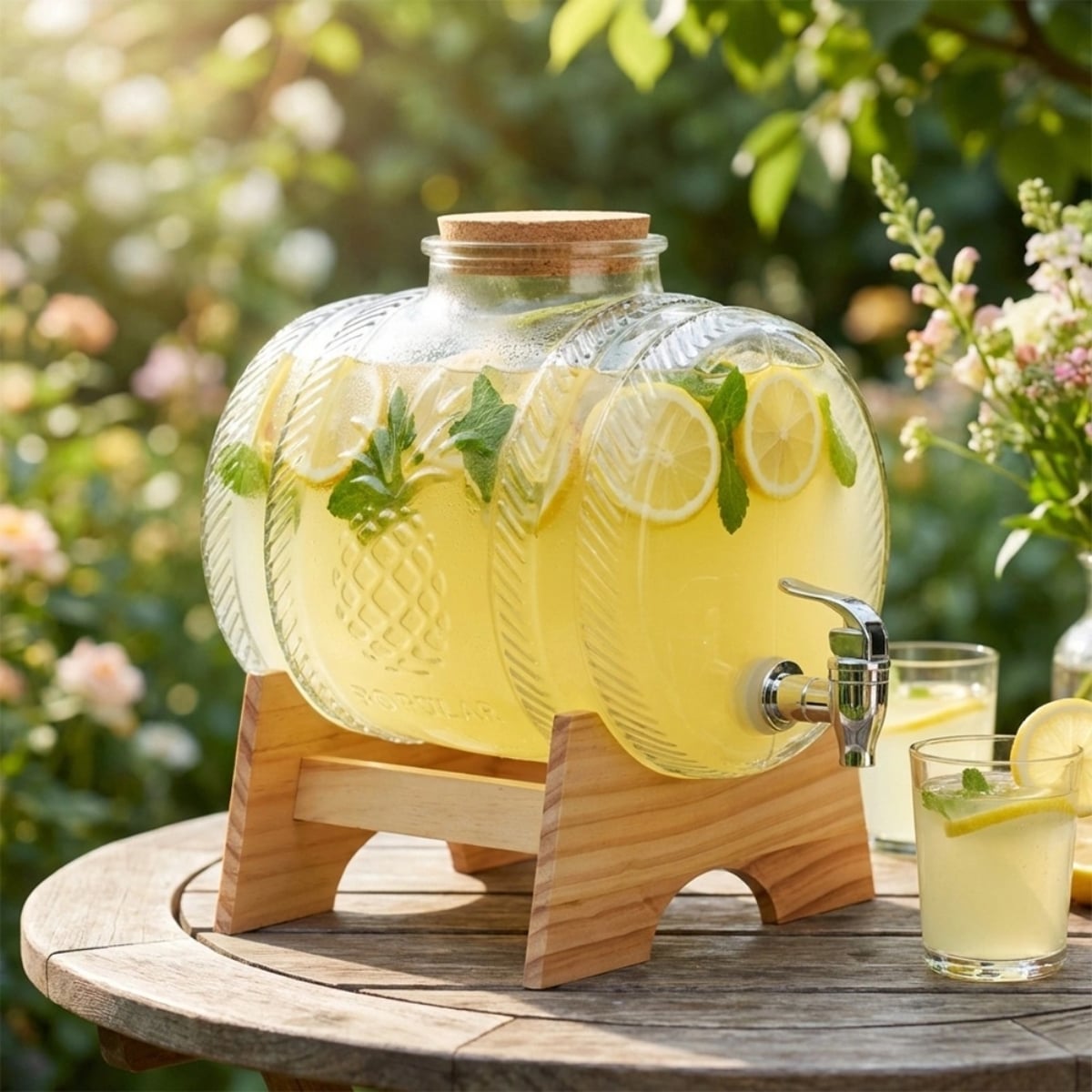 Beczka szklana słój z kranikiem 5 L ze stojakiem do whisky lemoniady napojów wody Vilde