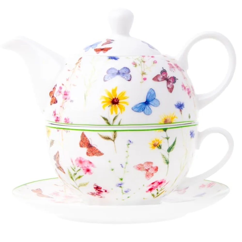 Dzbanek porcelanowy z filiżanką biały imbryk w z motywem polnym do zaparzania herbaty 400ml ODELO VEDIA OD2958 Delhan