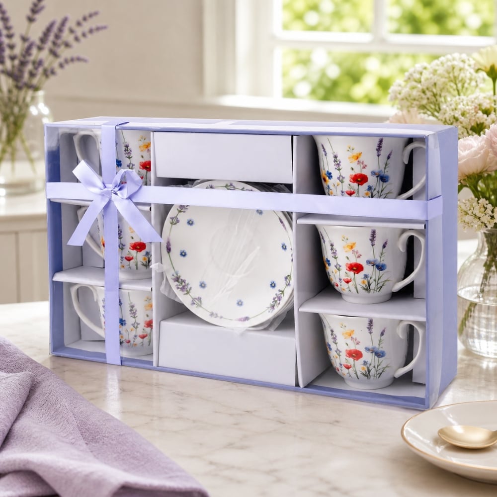 Serwis kawowy porcelanowy filiżanki ze spodkiem do kawy i herbaty 250 ml SOLEY ODELO OD2969 Delhi
