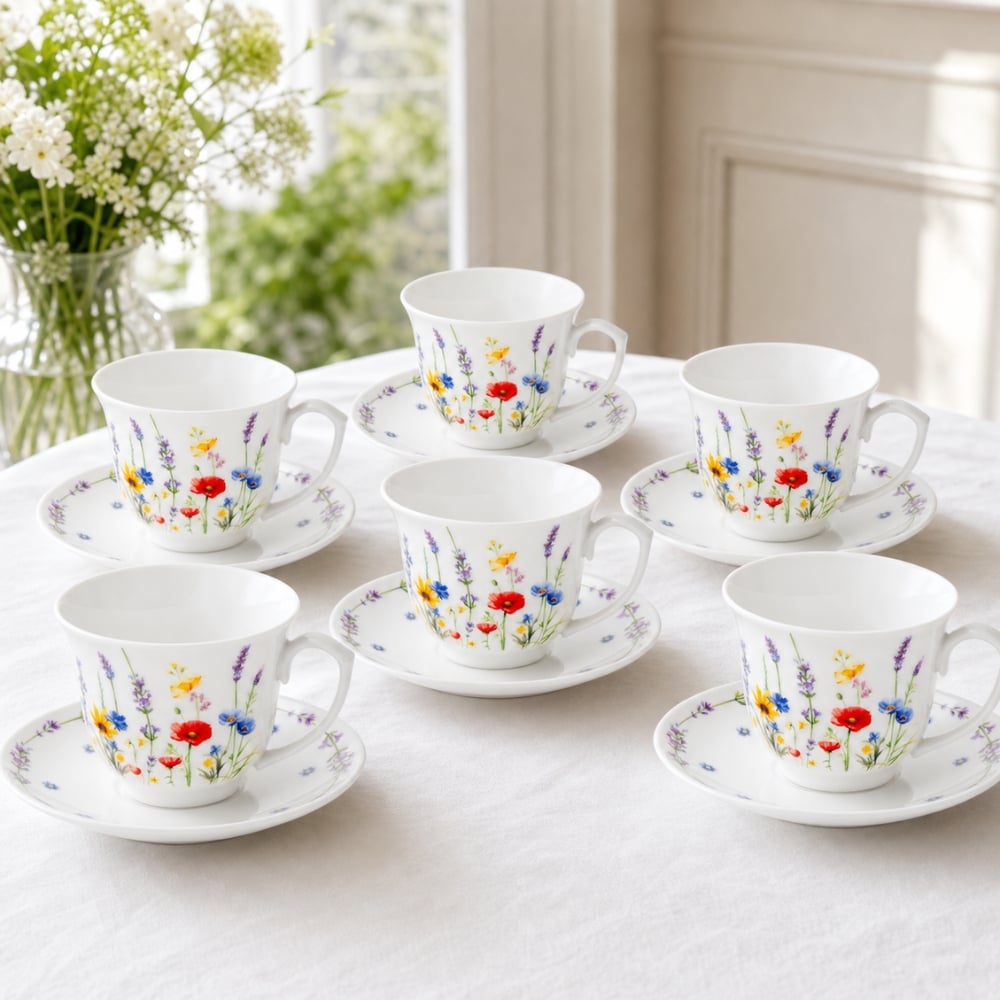 Serwis kawowy porcelanowy filiżanki ze spodkiem do kawy i herbaty 250 ml SOLEY ODELO OD2969 Delhi