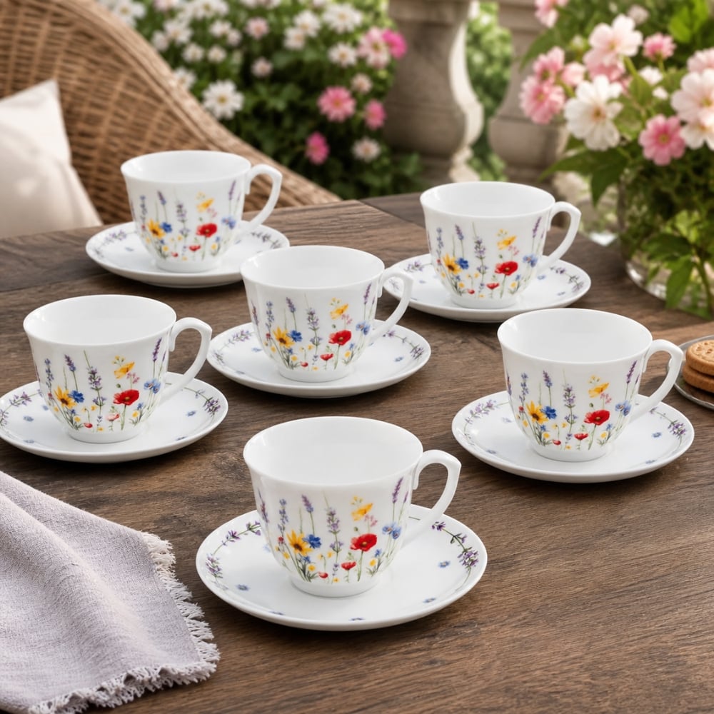 Serwis kawowy porcelanowy filiżanki ze spodkiem do kawy i herbaty 250 ml SOLEY ODELO OD2969 Delhi