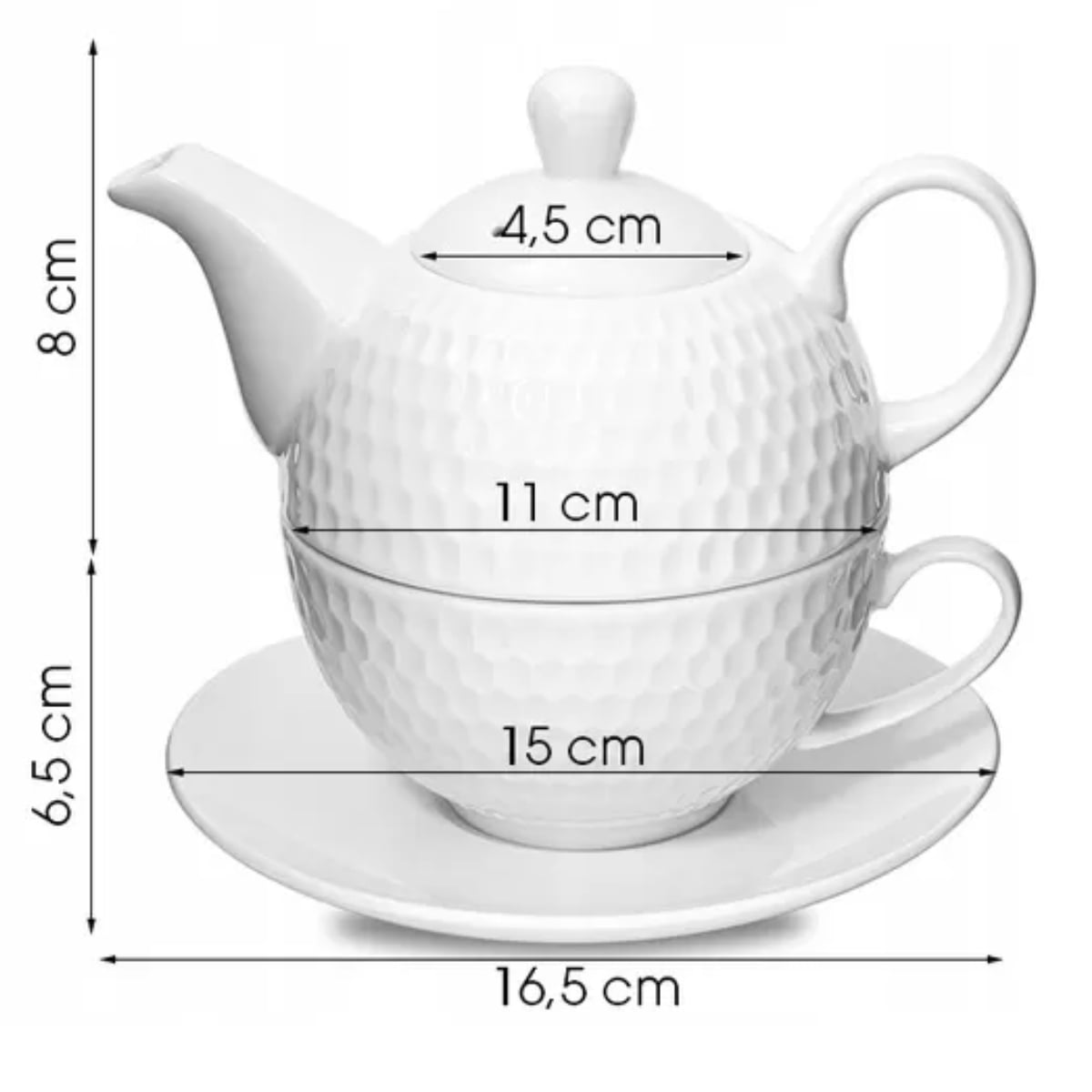 Dzbanek z spodkiem i filiżanką biały zestaw imbryk do zaparzania Bella Fiore