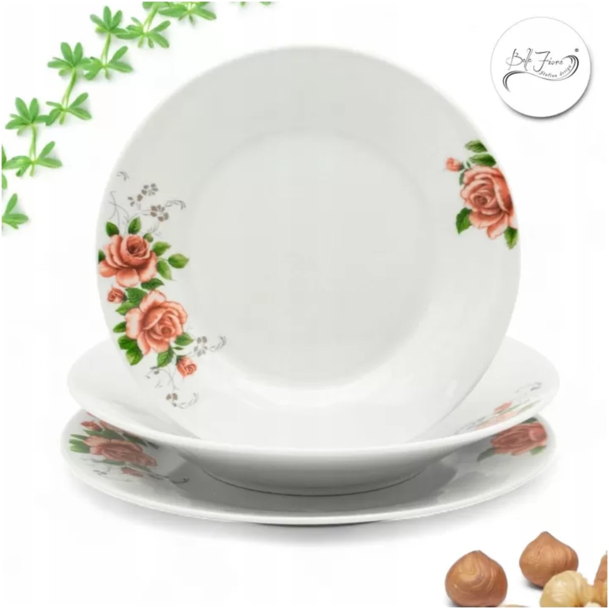 Serwis obiadowy 18 elementów Bella Fiore zestaw talerzy dla 4 osób talerze w kwiaty