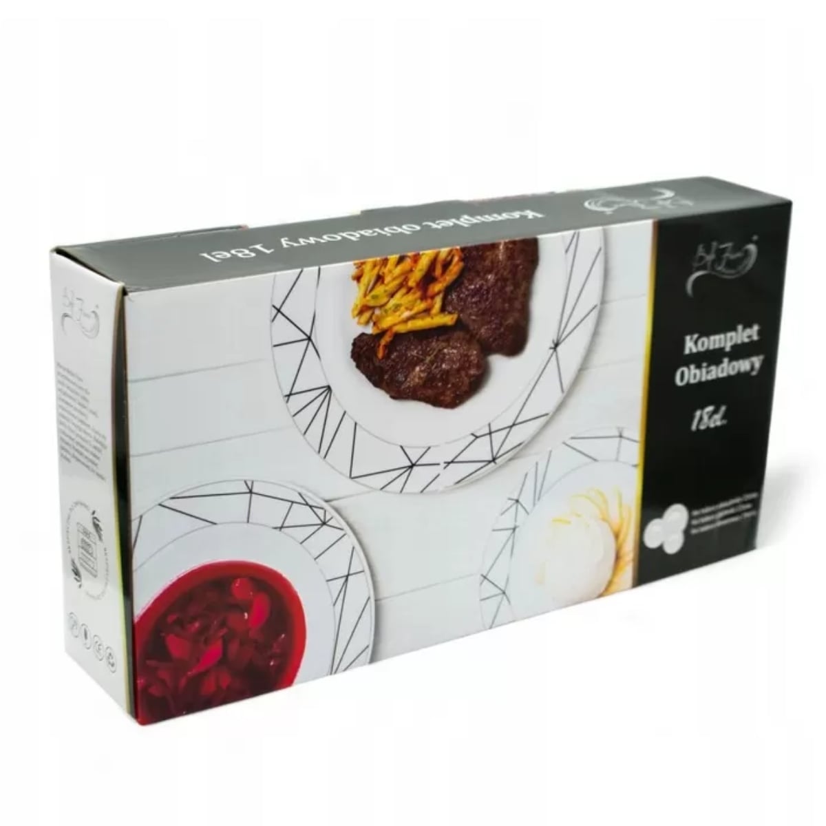 Serwis obiadowy 18 elementów Bella Fiore zestaw talerzy dla 6 osób talerze w czarne kropki