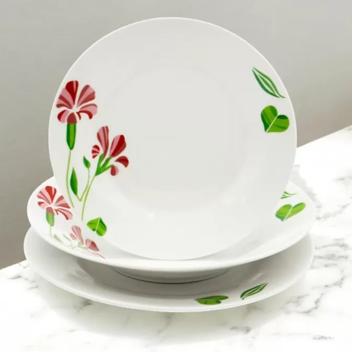 Serwis obiadowy 18 elementów Bella Fiore zestaw talerzy dla 6 osób talerze w kompozycji kwiatowej