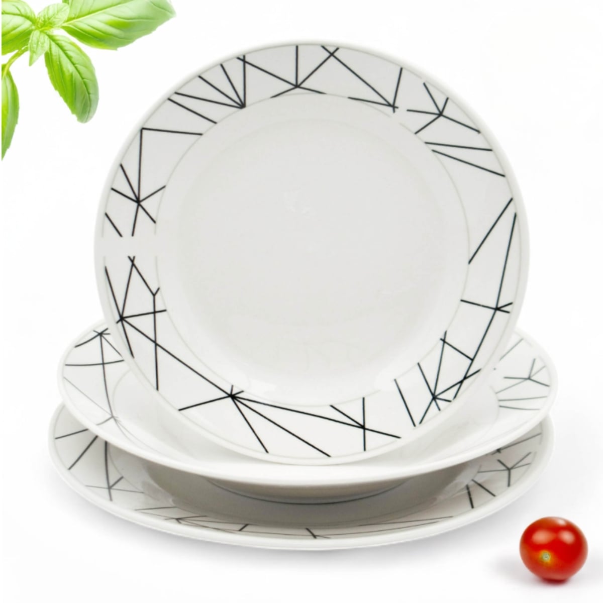 Serwis obiadowy 18 elementów Bella Fiore zestaw talerzy dla 6 osób talerze w linie