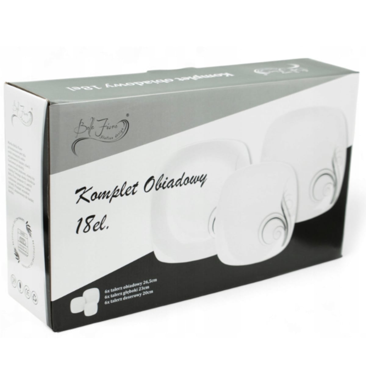 Serwis obiadowy 18 elementów Bella Fiore zestaw talerzy dla 6 osób talerze w linie