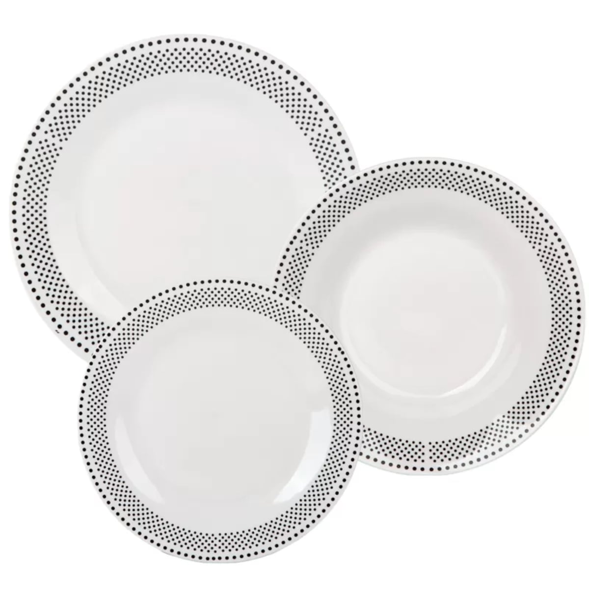 Serwis obiadowy 18 elementów Bella Fiore zestaw talerzy dla 6 osób talerze w czarne kropki