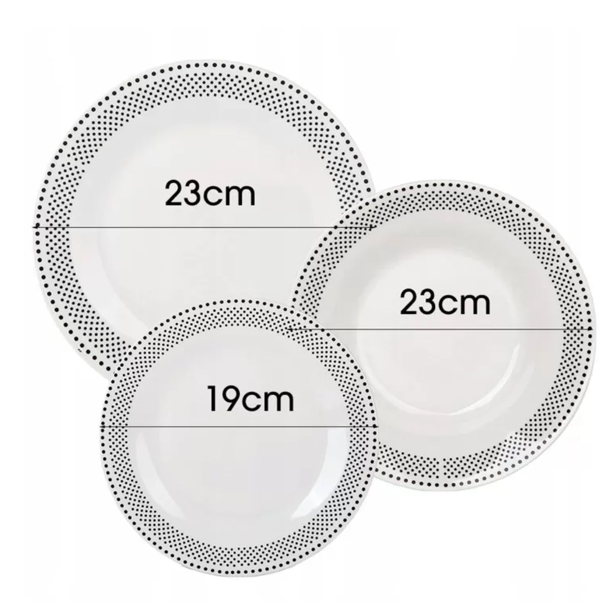 Serwis obiadowy 18 elementów Bella Fiore zestaw talerzy dla 6 osób talerze w czarne kropki
