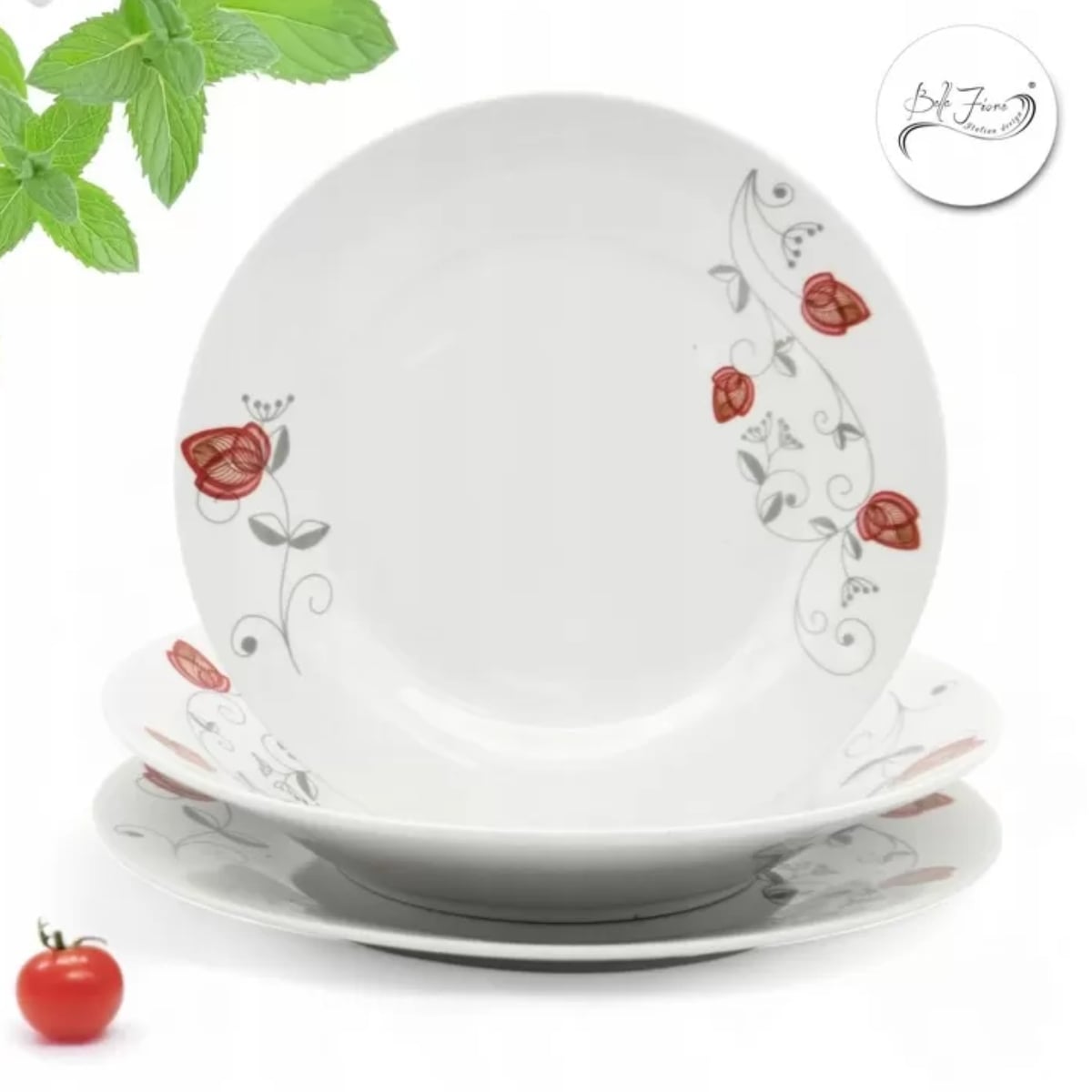 Serwis obiadowy 18 elementów Bella Fiore zestaw talerzy dla 6 osób talerze w róże