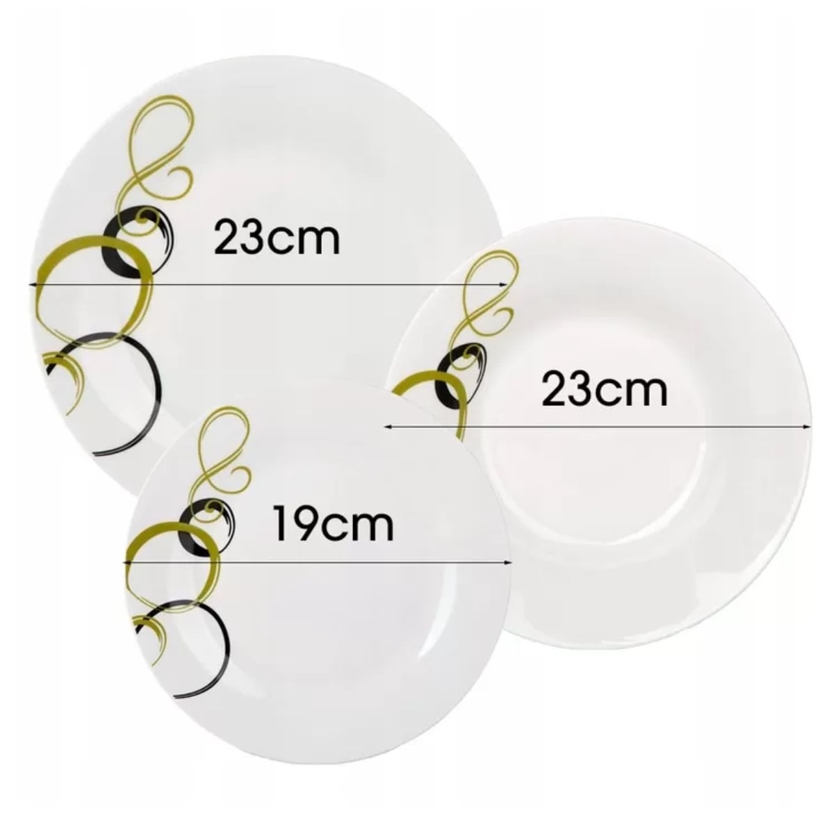 Serwis obiadowy 18 elementów Bella Fiore zestaw talerzy dla 6 osób talerze w zielone kółka