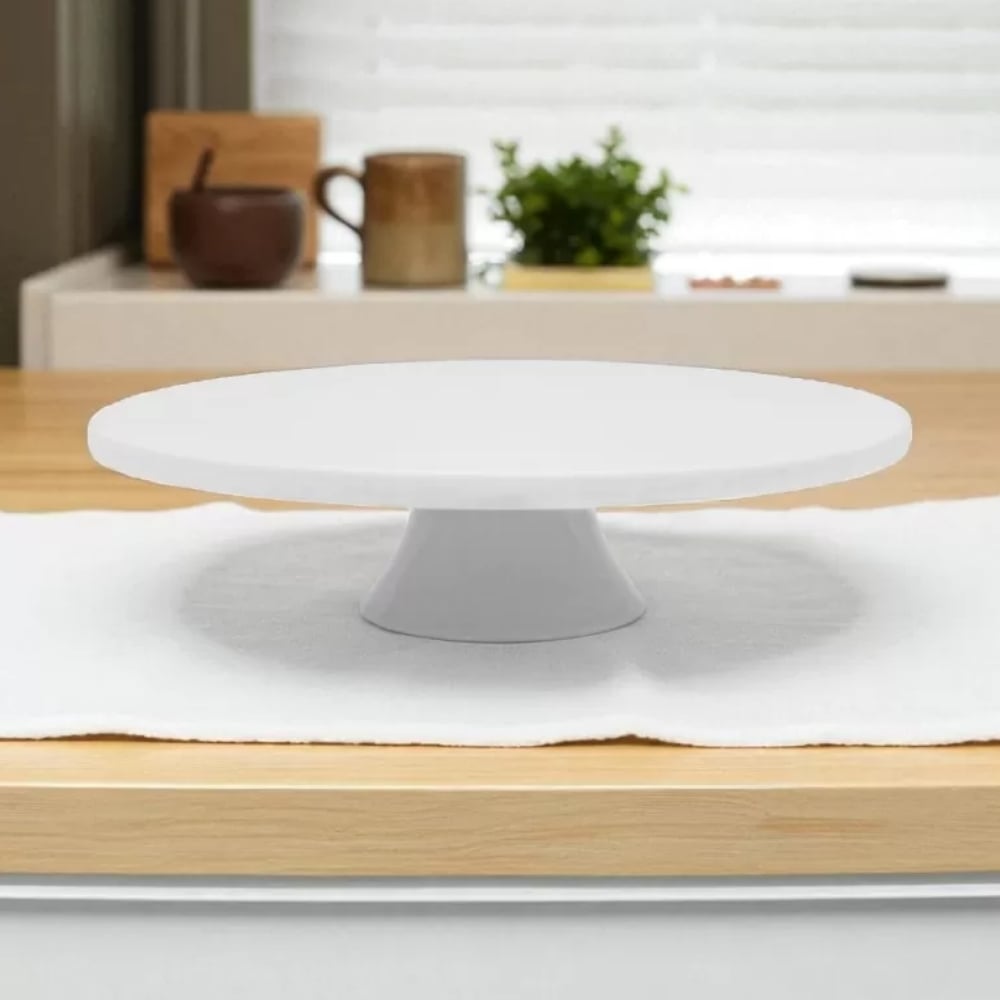 Patera porcelanowa 28 cm biała na ciasto i tort na nóżce Tragar