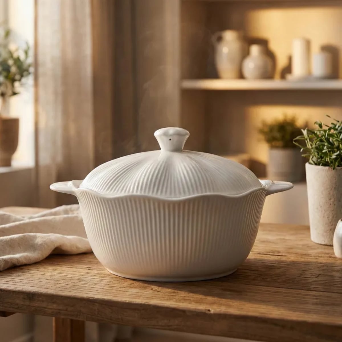 Waza porcelanowa z pokrywką biała do zup 2.4 L okrągła TRAGAR